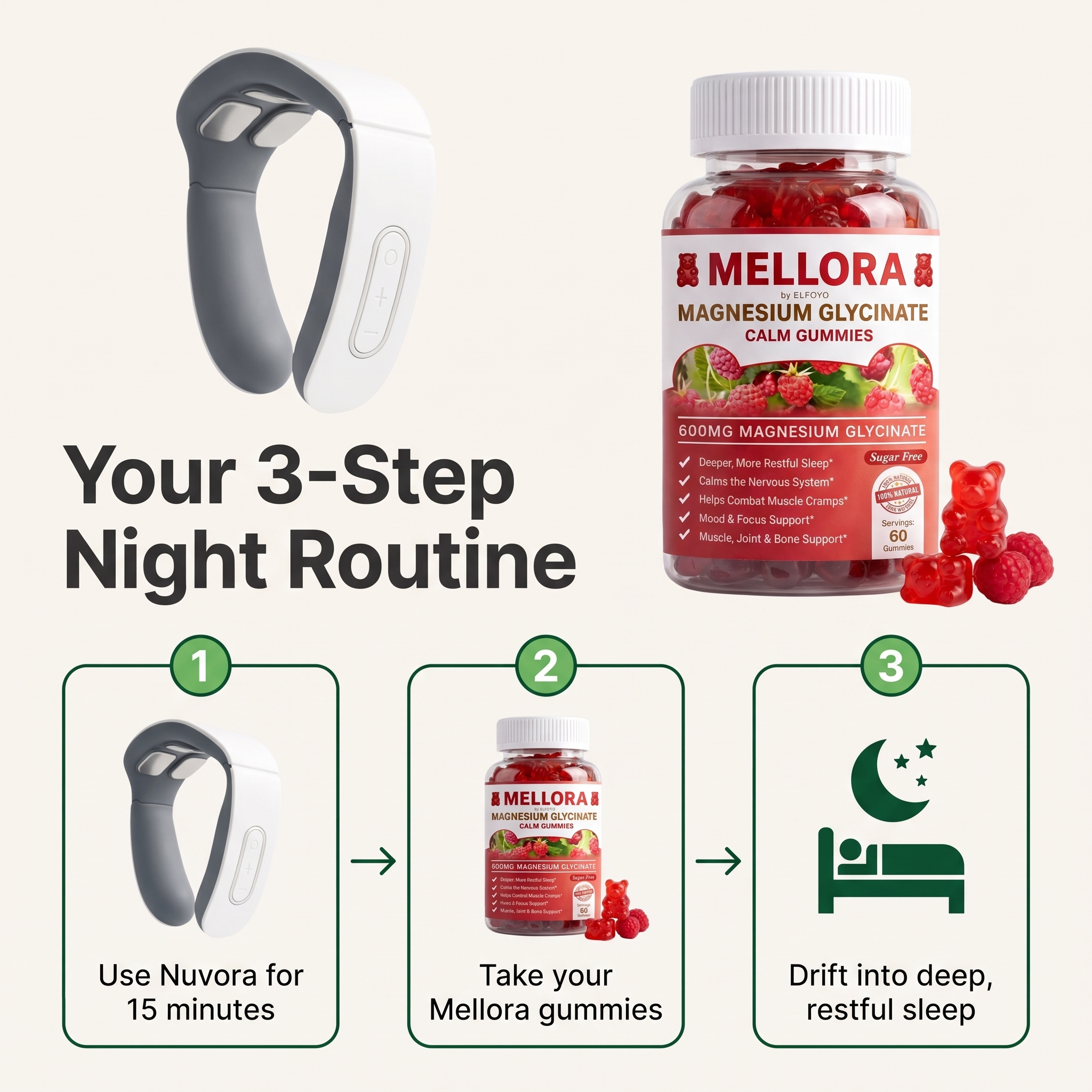3-step night routine with Nuvora and Mellora